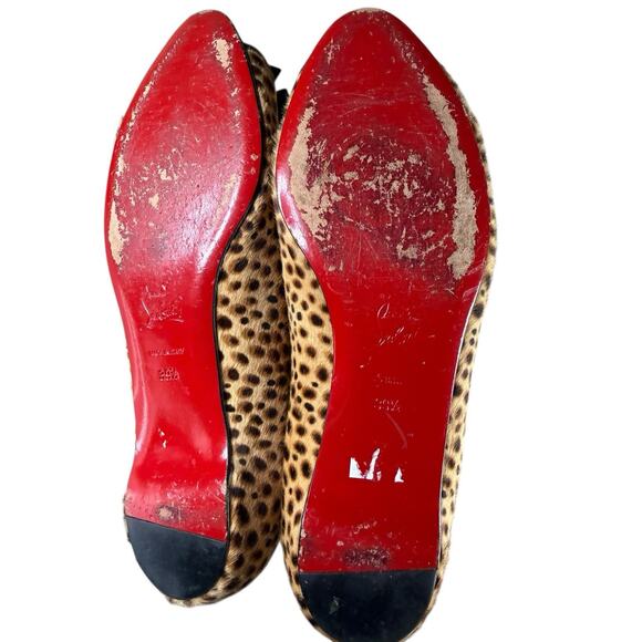 Christian Louboutin Leopard Pony Hair Ballet Flats Black Bow Size 39.5 - Picture 8 of 9